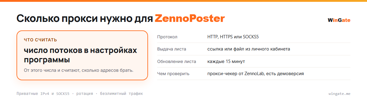 Прокси для ZennoPoster — расчёт пула, считать число потоков в настройках программы; что считать, выдача листа